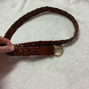 Talbots Brown Leather Braided Belt with Gold Buckle